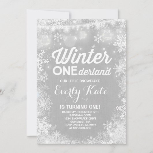 Rustieke Winter ONEderland Verjaardag Uitnodiging (Voorkant)