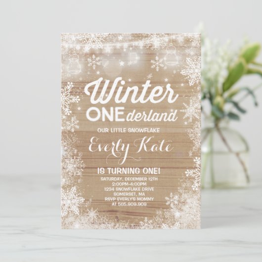 Rustieke Winter ONEderland Verjaardag Uitnodiging  (Staand voorkant)