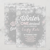 Rustieke Winter ONEderland verjaardagsuitnodiging Kaart (Voorkant / Achterkant)