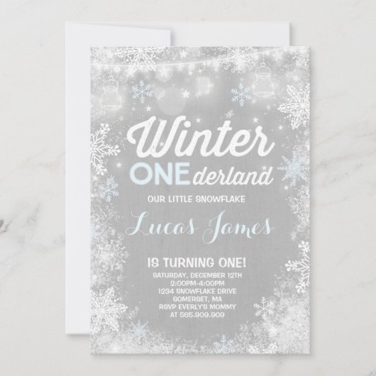 Rustieke Winter ONEderland Verjaardagsuitnodiging  Kaart (Voorkant)