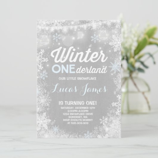 Rustieke Winter ONEderland Verjaardagsuitnodiging  Kaart (Staand voorkant)