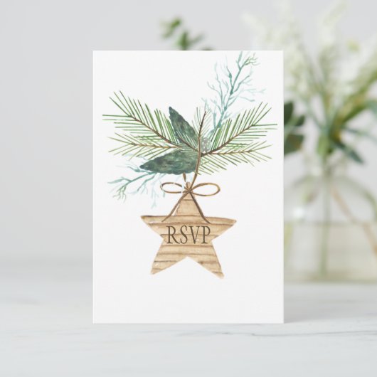 Rustieke Winter Pijnboomtakken Star RSVP (Staand voorkant)