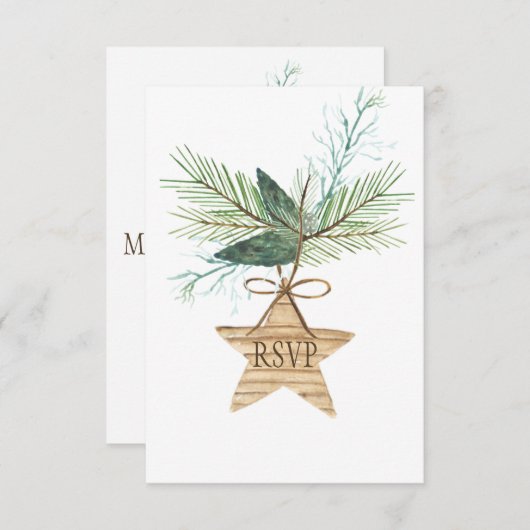 Rustieke Winter Pijnboomtakken Star RSVP (Voorkant / Achterkant)