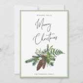 Rustieke Winter Pine & Berries Spray Kerstmis Feestdagenkaart (Voorkant)