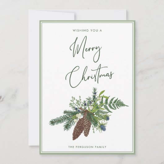 Rustieke Winter Pine & Berries Spray Kerstmis Feestdagenkaart (Voorkant)