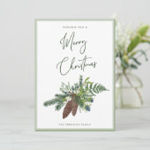 Rustieke Winter Pine & Berries Spray Kerstmis Feestdagenkaart (Staand voorkant)