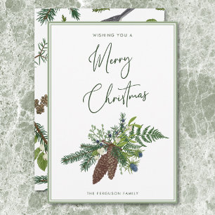 Rustieke Winter Pine & Berries Spray Kerstmis Feestdagenkaart