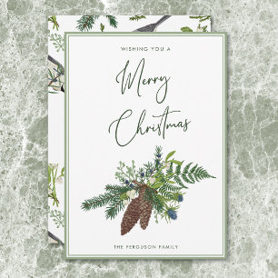 Rustieke Winter Pine & Berries Spray Kerstmis Feestdagenkaart