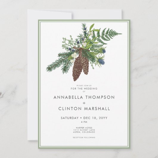 Rustieke Winter Pine & Berries Spray Wedding Kaart (Voorkant)