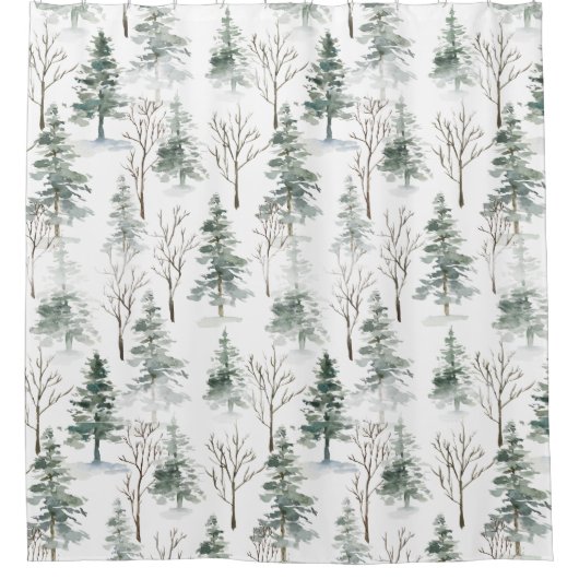 Rustieke Winter Pine Bomen patroon Douchegordijn (Voorkant)
