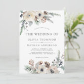 Rustieke Winter Pine Botanische Bloemen Bruiloft Kaart (Staand voorkant)