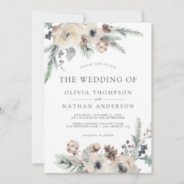 Rustieke Winter Pine Botanische Bloemen Bruiloft Kaart