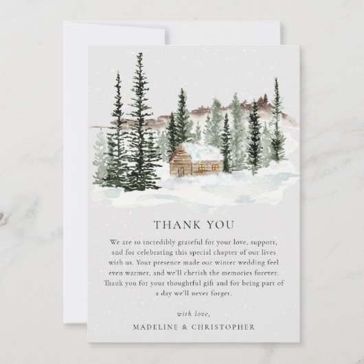 Rustieke Winter Pine Cabin Foto bruiloft Bedankkaart (Voorkant)