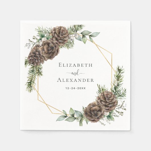 Rustieke Winter Pine Cone Groen Bruiloft Servet (Voorkant)