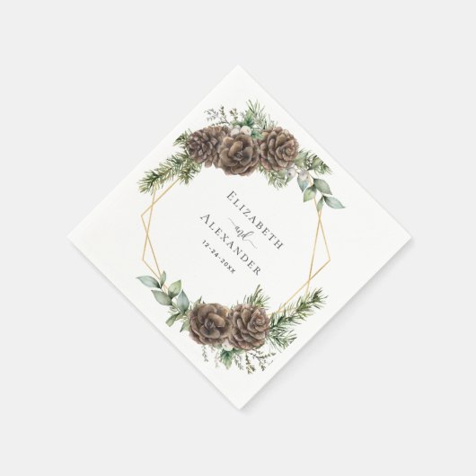 Rustieke Winter Pine Cone Groen Bruiloft Servet (Hoek)