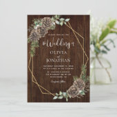Rustieke Winter Pine Cones Gouden Lijst Wedding Kaart (Staand voorkant)