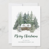 Rustieke Winter Pine Forest Cabin Kerstmis Feestdagenkaart (Voorkant)