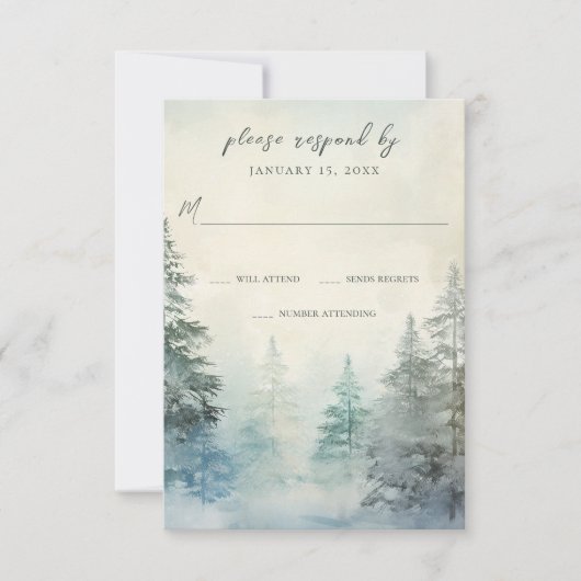 Rustieke Winter Pine Forest Woodland bruiloft RSVP Kaartje (Voorkant)