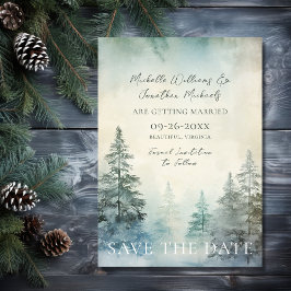 Rustieke Winter Pine Forest Woodland bruiloft Save The Date