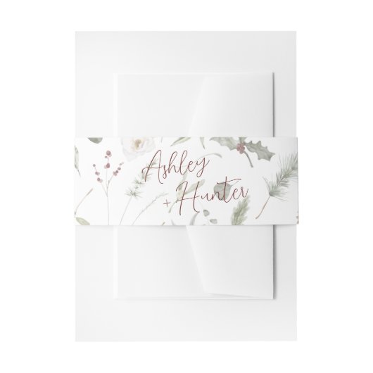 Rustieke Winter Pine Patroon Hand Lettered Wedding Uitnodigingen Wikkel (Voorkant Voorbeeld)