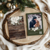 Rustieke Winter Pine QR Code RSVP Wedding Kaart