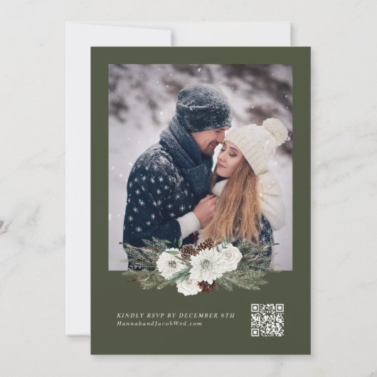 Rustieke Winter Pine QR Code RSVP Wedding Kaart (Achterkant)