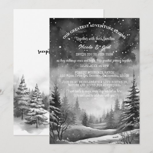 Rustieke Winter Pine Tree Sneeuw Outdoor Wedding Kaart (Voorkant / Achterkant)