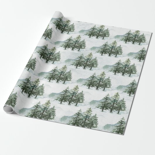 Rustieke Winter Pine Trees Evergreen Forest Cadeaupapier (Uitgerold)