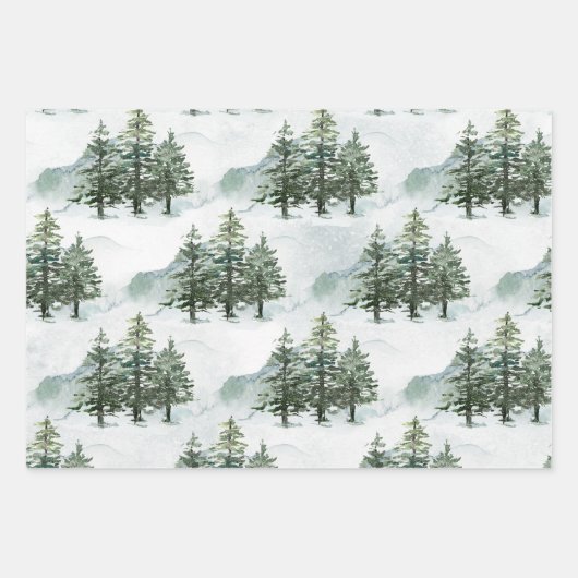 Rustieke Winter Pine Trees Forest Kerstvakantie Inpakpapier Vel (Voorkant 2)