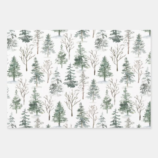 Rustieke Winter Pine Trees Forest Kerstvakantie Inpakpapier Vel (Voorkant)