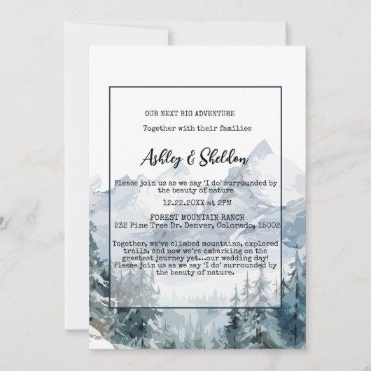 Rustieke Winter Pine Trees Mountain Outdoor Weddin Kaart (Voorkant)