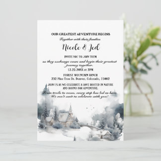 Rustieke Winter Pine Trees Sneeuw Outdoor Wedding Kaart