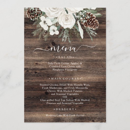 Rustieke Winter Pine Wedding Menu (Voorkant)