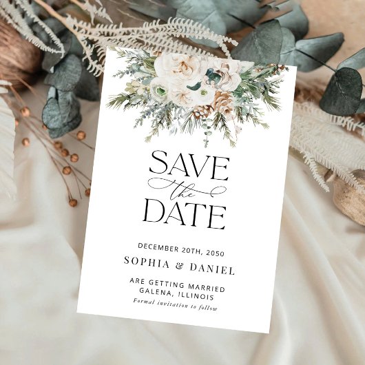 Rustieke Winter Pinecone Save The Date Kaart
