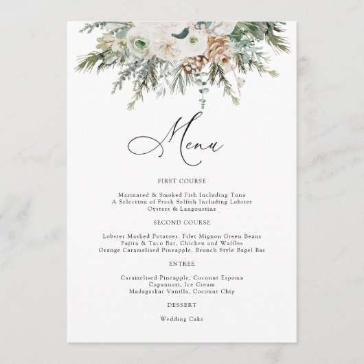 Rustieke Winter Pinecone Wedding Menu (Voorkant)