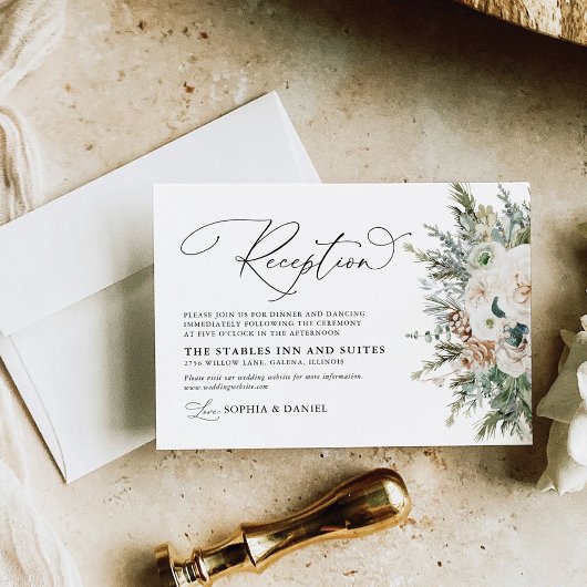 Rustieke Winter Pinecone Wedding Receptie Kaart