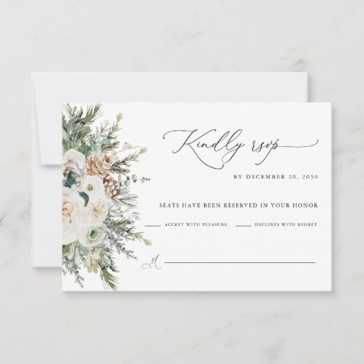 Rustieke Winter Pinecone Wedding RSVP Kaart (Voorkant)