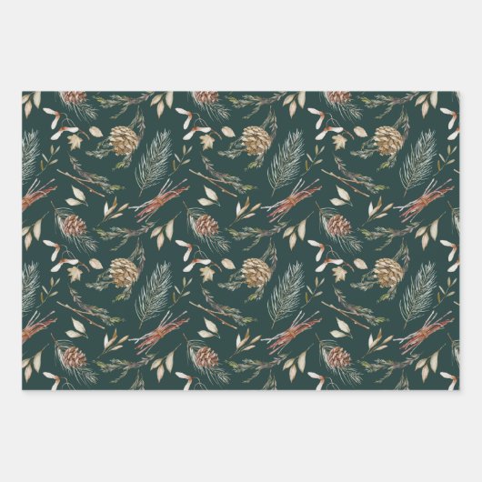 Rustieke Winter Pinecone Wrapping Paper Set (Voorkant 2)