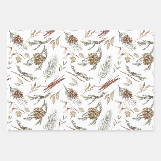 Rustieke Winter Pinecone Wrapping Paper Set (Voorkant)