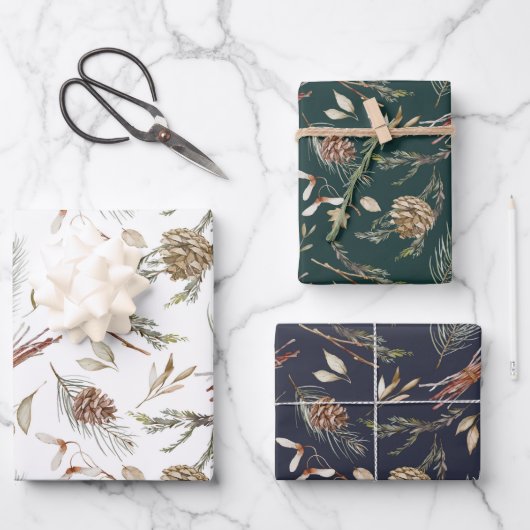 Rustieke Winter Pinecone Wrapping Paper Set (Voorkant)