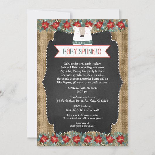 Rustieke Winter Polar Beer Baby Sprinkle invite Kaart (Voorkant)