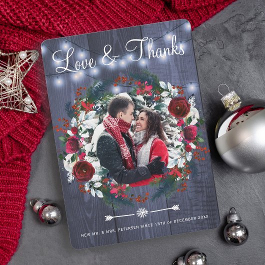 Rustieke Winter Rode Bloemen Bruiloft Marine Dank Bedankkaart