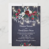 Rustieke Winter Rode Bourgogne Marine Bloemen brui Kaart (Voorkant)