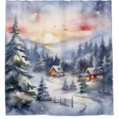 Rustieke Winter Scene Schoorsteen Smoke Sneeuwbome Douchegordijn (Voorkant)