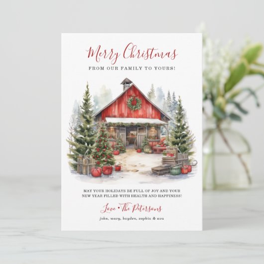 Rustieke Winter Schuur Kerstmis Feestdagenkaart (Staand voorkant)