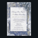 Rustieke Winter Sneeuw Barnwood Bruiloft Kaart<br><div class="desc">Elegante besneeuwde winter bruiloft aankondiging met rustiek land barnwood design versierd door dennen takken in sneeuw, mooie kleuren van de bleke marine, mosterd geel en wit, rsvp details inbegrepen. Kerstvakantie Winter bruiloft repetitie Diner Douche Couple Kerstmis Vakantie Party Gepersonaliseerd Uitnodigingen. Alle standaardtekst kan volledig worden aangepast met uw eigen formuleringen...</div>