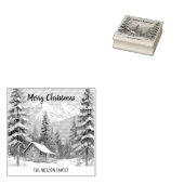 Rustieke Winter Sneeuw Country Family Cabin Kerstm Rubberstempel (Gestempeld)