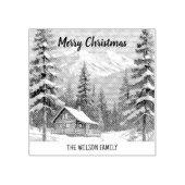 Rustieke Winter Sneeuw Country Family Cabin Kerstm Rubberstempel (Afrduk)