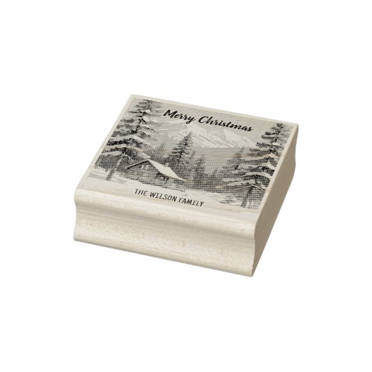 Rustieke Winter Sneeuw Country Family Cabin Kerstm Rubberstempel (Stempel)