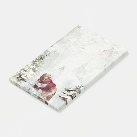 Rustieke Winter Sneeuwscène met Beer Post-it® Notes (Schuin)